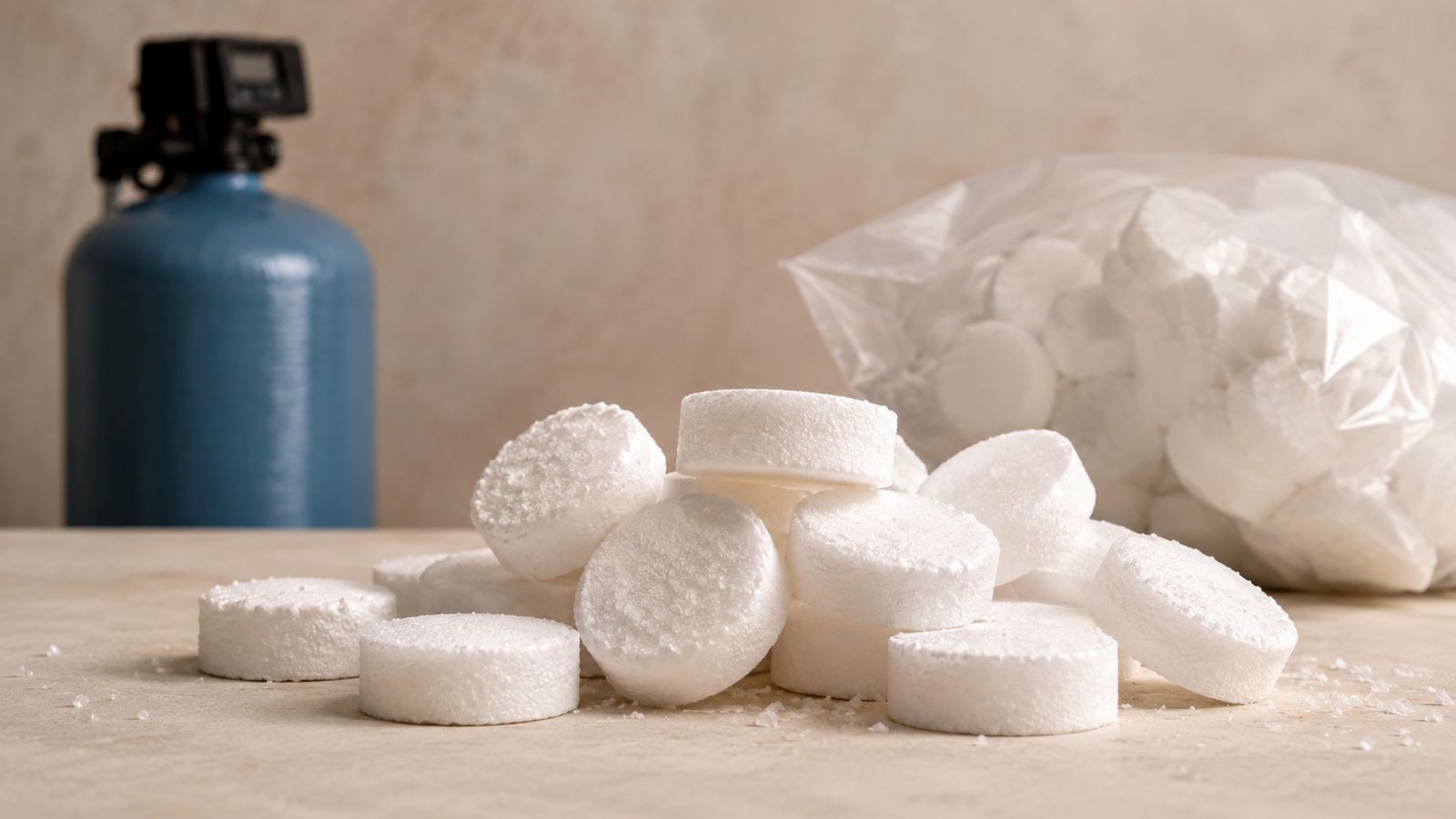 Tabletki solne Ciech 25 kg na tle stacji zmiękczania wody